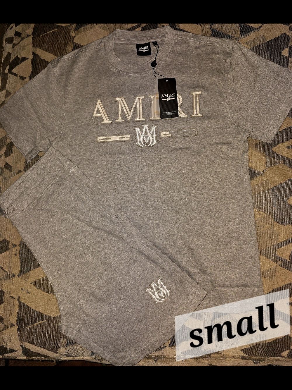 AMIRI Gray Embroidered Logo Tee & Shorts Set